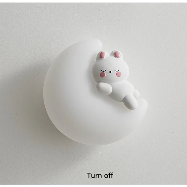 Romantic wall lamps in the shape of a rabbit and a bear, moon