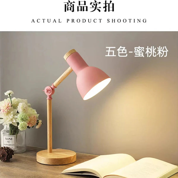 Creative Nordic Table Lamp Wooden Art LED Turn Head Simple Bedside Desk Light/Eye Protection Reading&Bedroom Study Lamp
