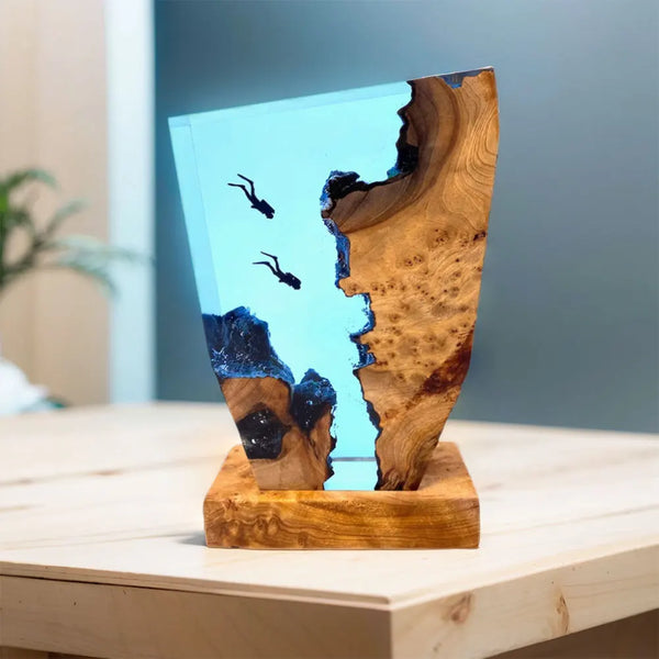 Resin table lamp with deep-sea exploration organisms