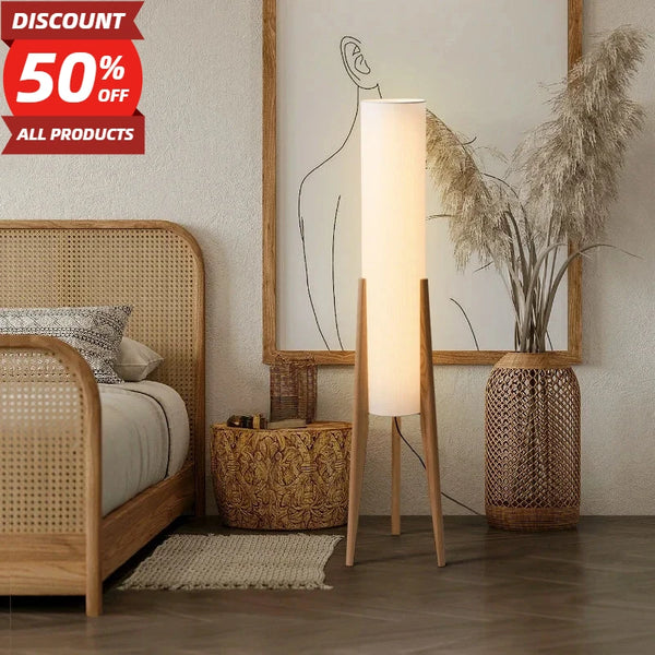 Japanese retro solid wood Wabi-sabi floor lamp