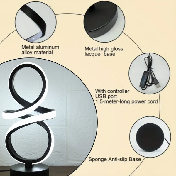 Creative Spiral LED Table Lamp, 3 Colors Adjustable, USB Power Supply