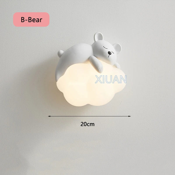 Romantic wall lamps in the shape of a rabbit and a bear, moon