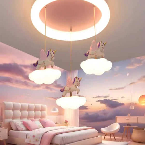 Cloud-shaped unicorn chandelier