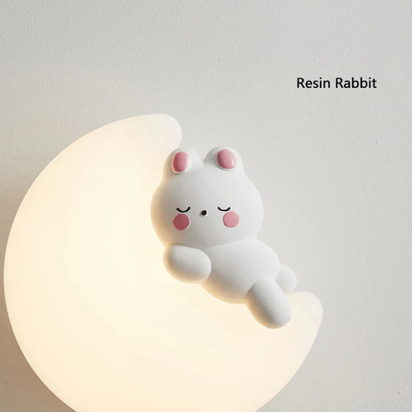 Romantic wall lamps in the shape of a rabbit and a bear, moon