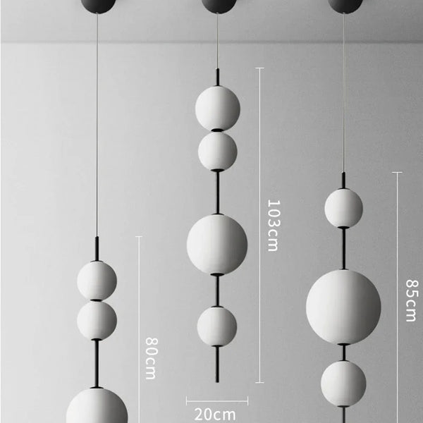 Modern LED pendant light with white glass sphere, interior decoration accessory