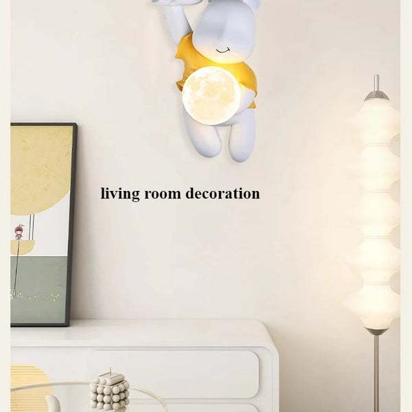 Bear shaped wall lamp, resin LED light with moon glass lampshade