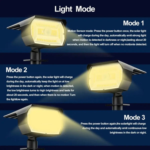 72/68 LED Solar Flood Lights Outdoor IP65 Waterproof 3 Modes Solar Garden Light Outdoo