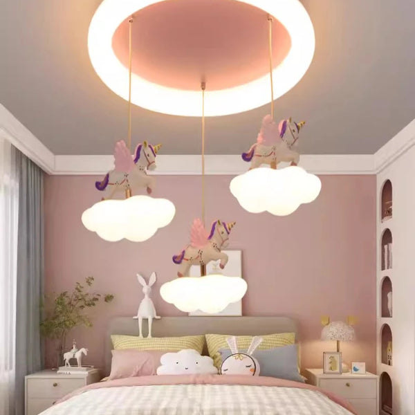 Cloud-shaped unicorn chandelier