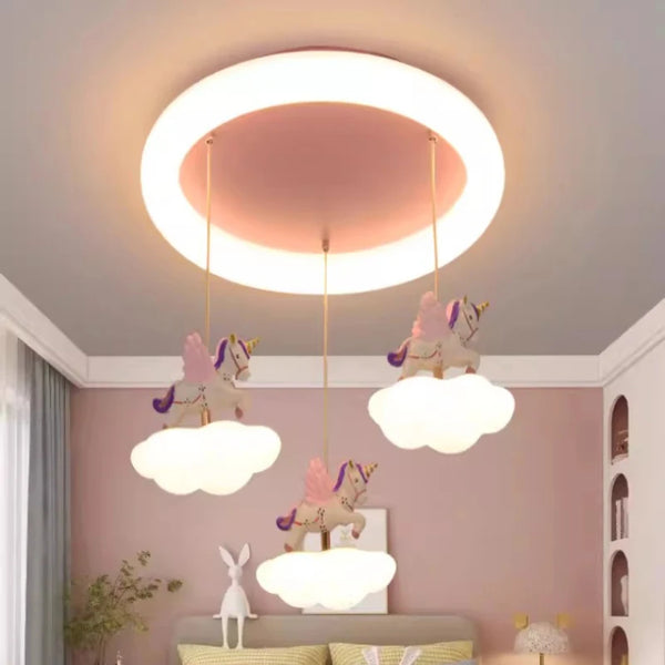 Cloud-shaped unicorn chandelier