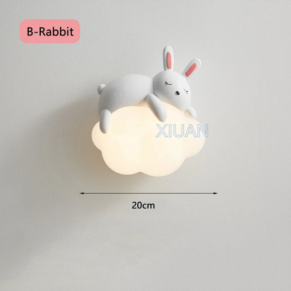 Romantic wall lamps in the shape of a rabbit and a bear, moon