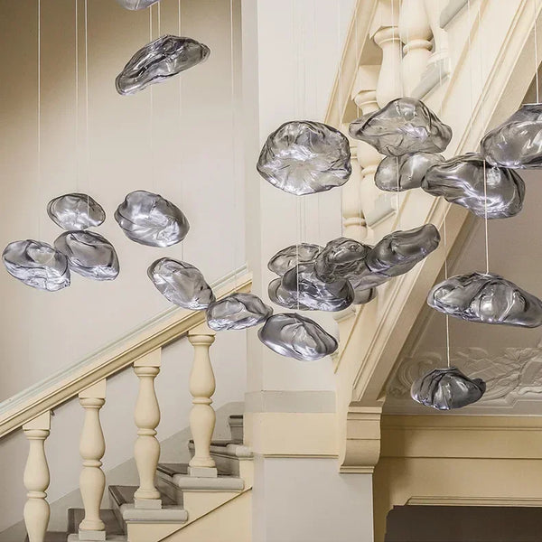 Smoky gray glass pendant light with modern cloud design, decorative blown glass pendant light