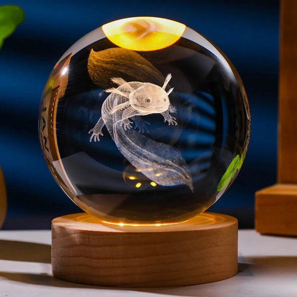 Laser Engraved 3D Axolotl Crystal Ball