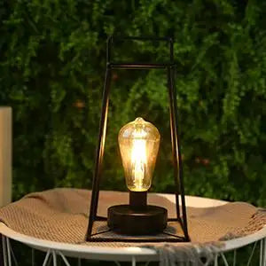 Retro Geometric Candle Holder Table Lamp Art Cordless Battery Operated Lamp Cage Wireless with 6-Hours Timer Home Decor