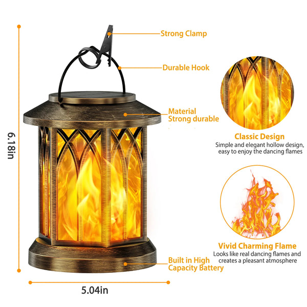 2-Pack Upgraded Flickering Flame Solar Lanterns β Hanging Outdoor Lights in Bronze & Black