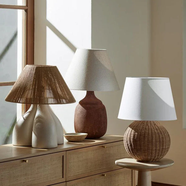 Retro Wabi-sabi Table Lamp, Medieval Wicker, Office Designer, Home Decor, Japanese Fabric Lamp