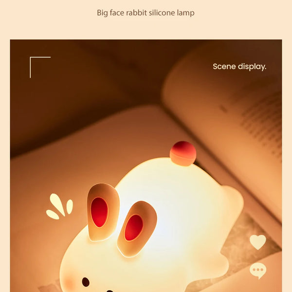Cute silicone bunny lamp with big face
