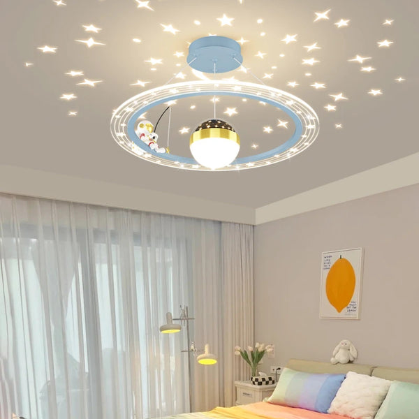 Round LED chandelier with astronaut light