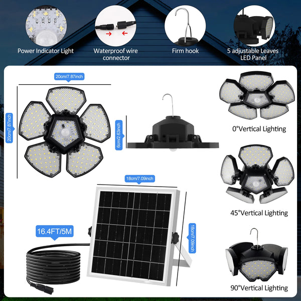 Solar warehouse light with 156 LEDs, solar pendant for indoor and outdoor areas