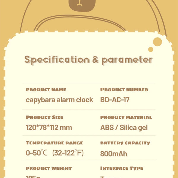 Capybara LED Alarm Clock for Kids