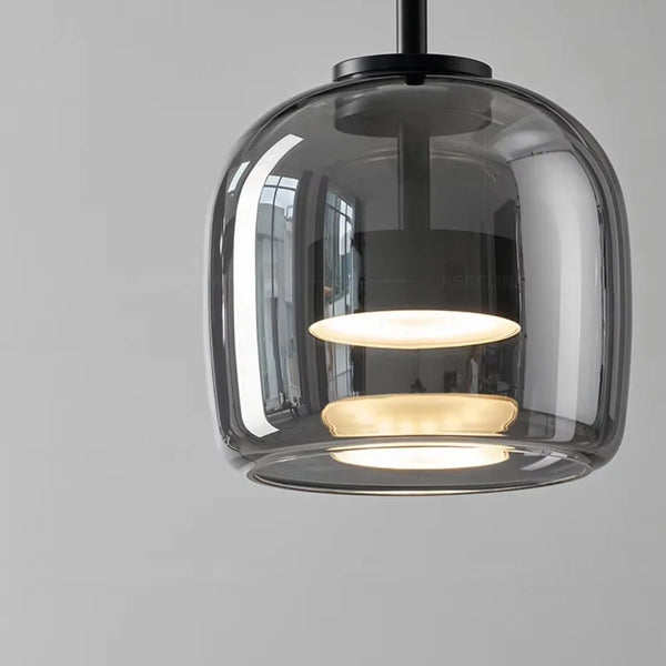 Modern LED pendant light, smoked glass 15/26/38 cm