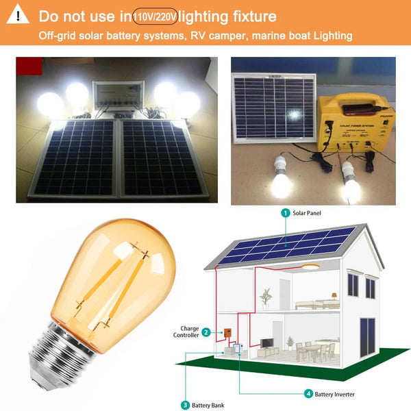 6-Pack S14 LED Edison Bulbs – 2W 12V DC, E27, Vintage Low Voltage