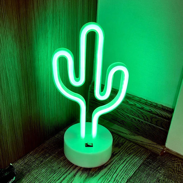 LED table lamp with cactus shaped neon lights, battery and USB powered