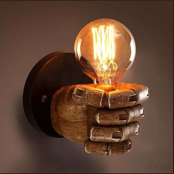 Retro resin indoor wall light with closed hand