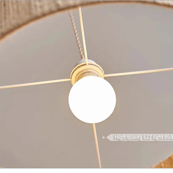Japanese Wabi Sabi pendant light with wooden beads and hemp rope