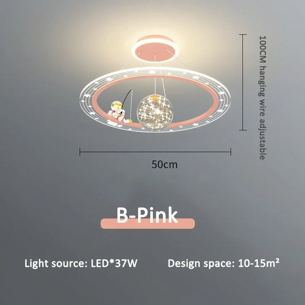 Round LED chandelier with astronaut light