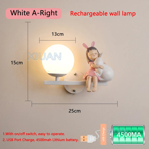Cartoon Rechargeable Battery Wall Lamps Resin Animal
