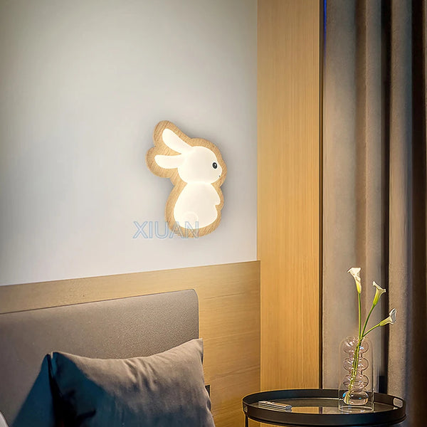 Nordic solid wood rabbit style wall lamps
