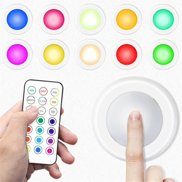Wireless battery-powered LED lights with RGB colors for cabinets