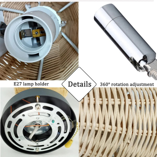 Retro Nordic rattan bedside wall lamps