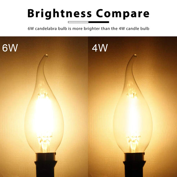 LED Candle Light Bulbs – C35 6-Pack, 2700K Warm Glow, E12/E14 Base