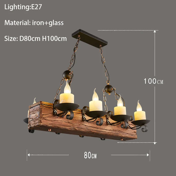 Retro industrial wood and iron pendant light with LED, pendant light with metallic sheen