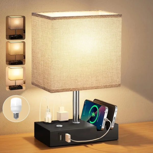 Bedside lamp with two fast USB charging ports, fully dimmable bedside table lamp