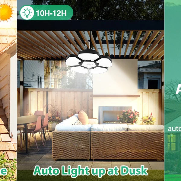 Solar warehouse light with 156 LEDs, solar pendant for indoor and outdoor areas