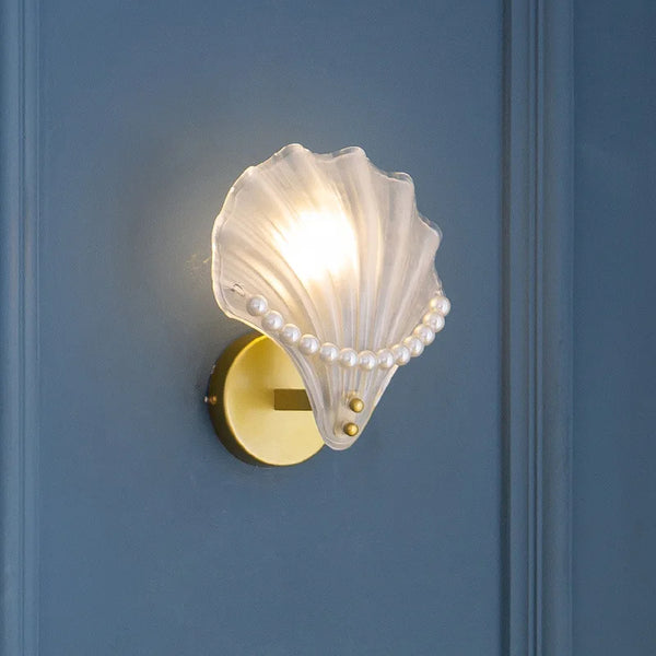 Modern wall lamp with frosted glass shade, shell style, indoor lighting
