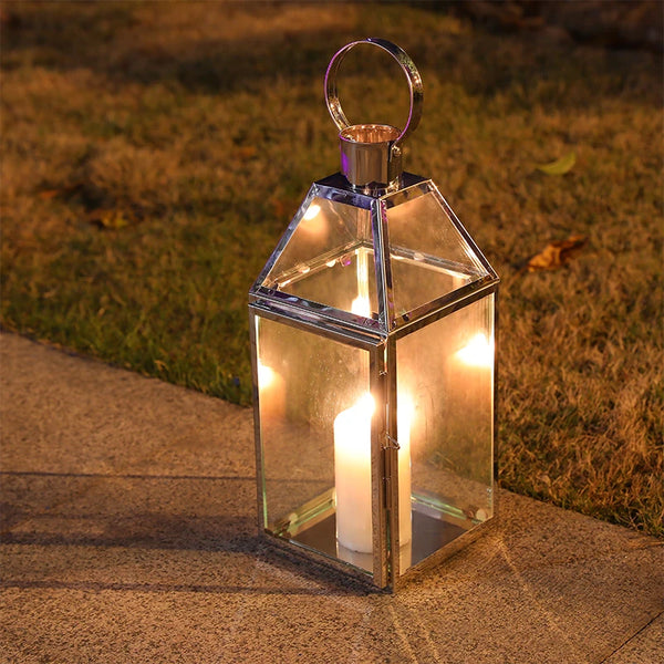 European Stainless Steel Glass Candle Holder Silver Xmas Decor Table Candle Stick Romantic Wedding Bar Party Home Decorations