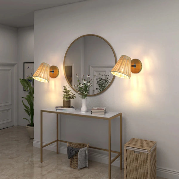 Retro Nordic rattan bedside wall lamps