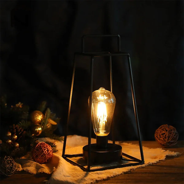Retro Geometric Candle Holder Table Lamp Art Cordless Battery Operated Lamp Cage Wireless with 6-Hours Timer Home Decor