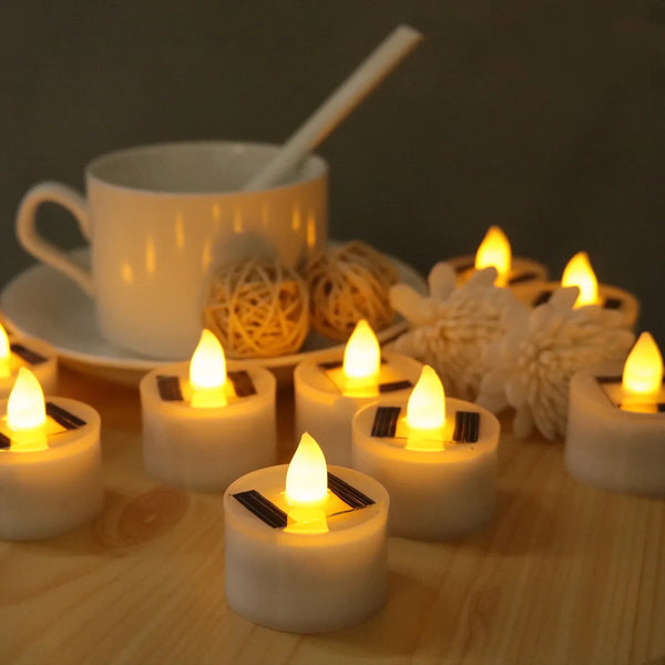 Flameless, Waterproof, Rechargeable Outdoor Solar Tea Light Candles