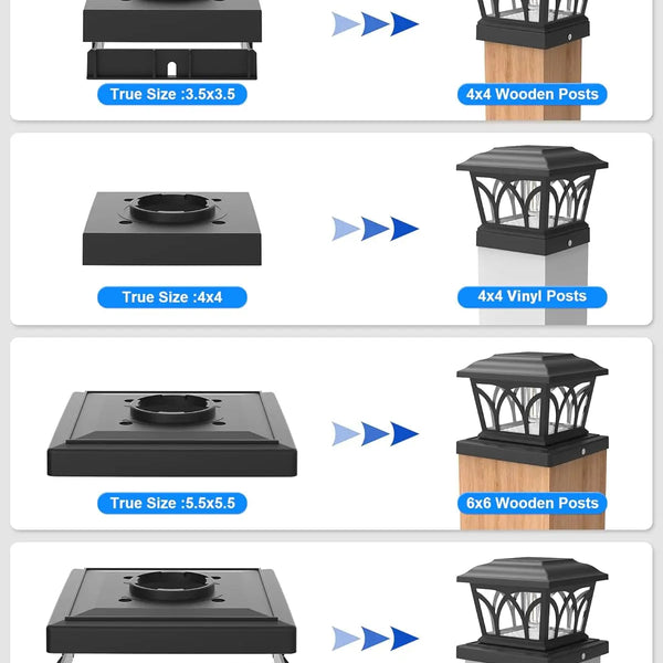 4 Pack Outdoor Solar Post Lights with Edison LED Bulbs, 2 Brightness Settings for Garden Fence, Deck, Patio, Fits 4x4 6x6 Posts