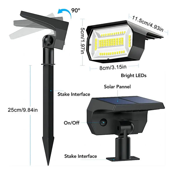 72/68 LED Solar Flood Lights Outdoor IP65 Waterproof 3 Modes Solar Garden Light Outdoo