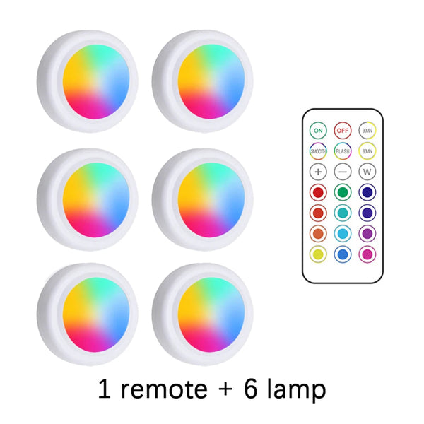 Wireless battery-powered LED lights with RGB colors for cabinets
