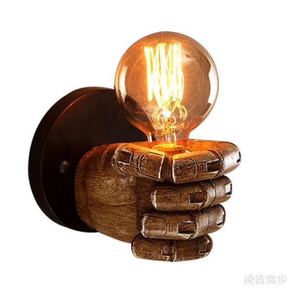 Retro resin indoor wall light with closed hand