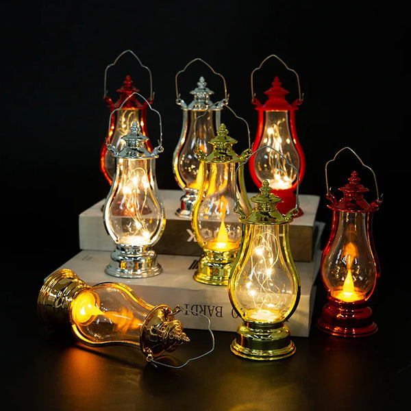 Portable LED Retro Small Oil Lamp Wind Light Kettle Electric Lamp Candle Decoration
