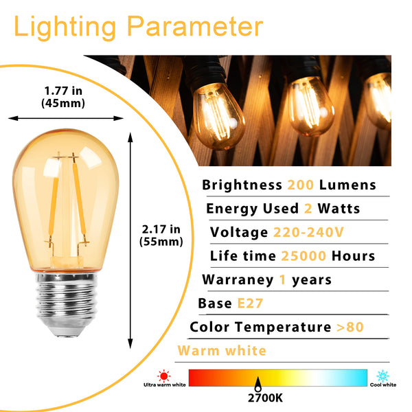 6-Pack S14 LED Edison Bulbs – 2W 12V DC, E27, Vintage Low Voltage