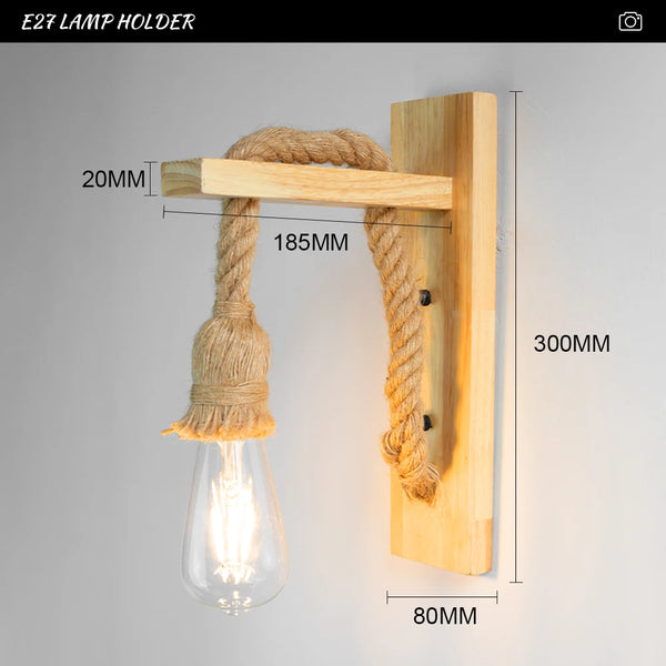 Wooden wall lamp with hemp rope Retor 110V 220V