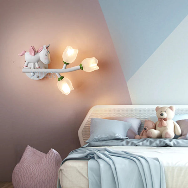 Cartoon Rechargeable Battery Wall Lamps Resin Animal